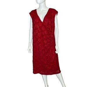 Connected Apparel Women’s Sequin Sleeveless Dress Red Sz 24W
